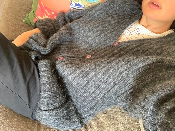 Vintage mohair Cardigan- rib knit cardigan - long