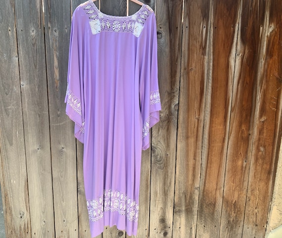 70's Vintage Lilac kaftan dress - maxi dress and