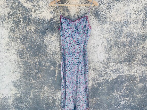 30s Floral slip dress-Bias cut-midi length slip dr