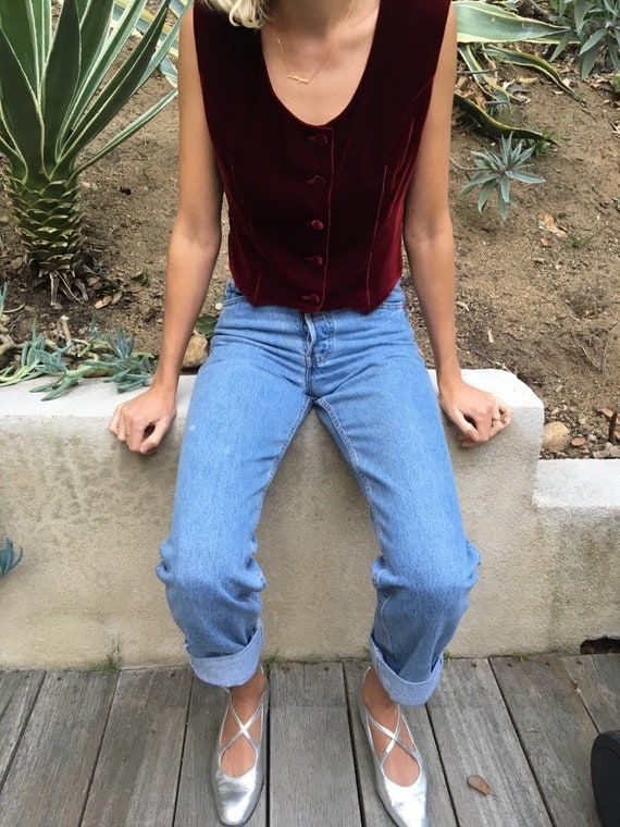 Vintage Silk Velvet Burgundy top - Vest -covered b