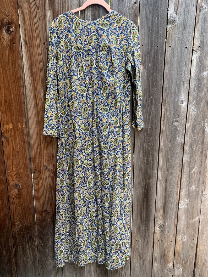 Long sleeves Maxi dress- Prairie dress- Cotton long dress round collar 70/'s Blue paisley Cotton Maxi dress Size S