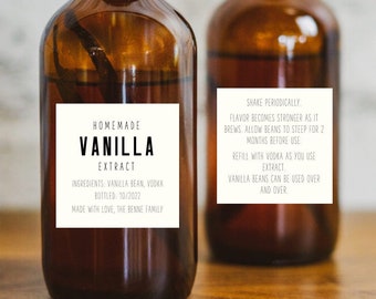 Bold Vanilla Extract Labels • Custom and Personalizable • 20 Front and 20 Back Stickers • 40 Total • Free shipping •  Neighbor gift