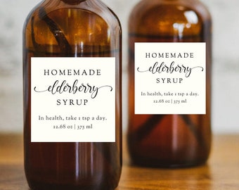Elderberry Syrup Labels Script • Custom and Personalizable • 1.8" square • Homemade Christmas Neighbor Gift