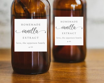 Vanilla Extract Labels Script • Custom and Personalizable • 1.8" square • Homemade Christmas Neighbor Gift