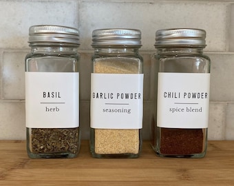 Bold and Clean • Spice Jar Labels • Water and Oil Resistant • Customization Available • Pantry Labels