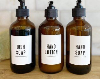 Bold & Clean Clean Kitchen Labels • Water and Oil Resistant • Hand Sanitizer • Dish Soap • Hand Soap • Hand Lotion Stickers  • Custom