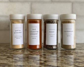 Clean & Simple Spice Jar Labels • Water and Oil Resistant • Customization Available • Pantry Labels