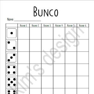 Bunco Score Card Printable Instant Download Etsy
