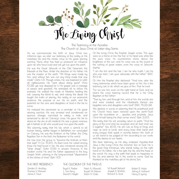 The Living Christ - Several Sizes - LDS - Latter Day Saint - Instant Download - PDF Files - Poster Printable