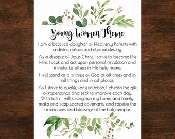 NEW LDS Young Women Theme Printable Instant Download 5x7 - Etsy