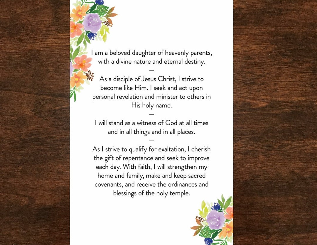 NEW Updated Young Women Theme Printable PDF - Several Sizes Included ...