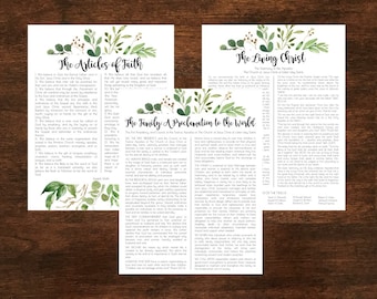 Articles of Faith, Living Christ, The Family a Proclamation Printable - Several Sizes - LDS - Latter Day Saint - Instant Download - PDF