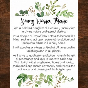NEW Updated Young Women Theme Printable - LDS - Latter Day Saint - Instant Download - Several Sizes - JPEG