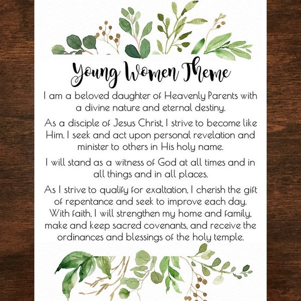 NIEUW bijgewerkt jonge vrouwen thema afdrukbaar - LDS - heilige der laatste dagen - Instant Download - verschillende maten - JPEG