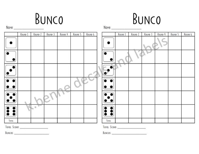 Bunco Score Card Printable Instant Download 2 on One Page Etsy Bunco Score Card Printable Instant Download 2 on One Page Etsy