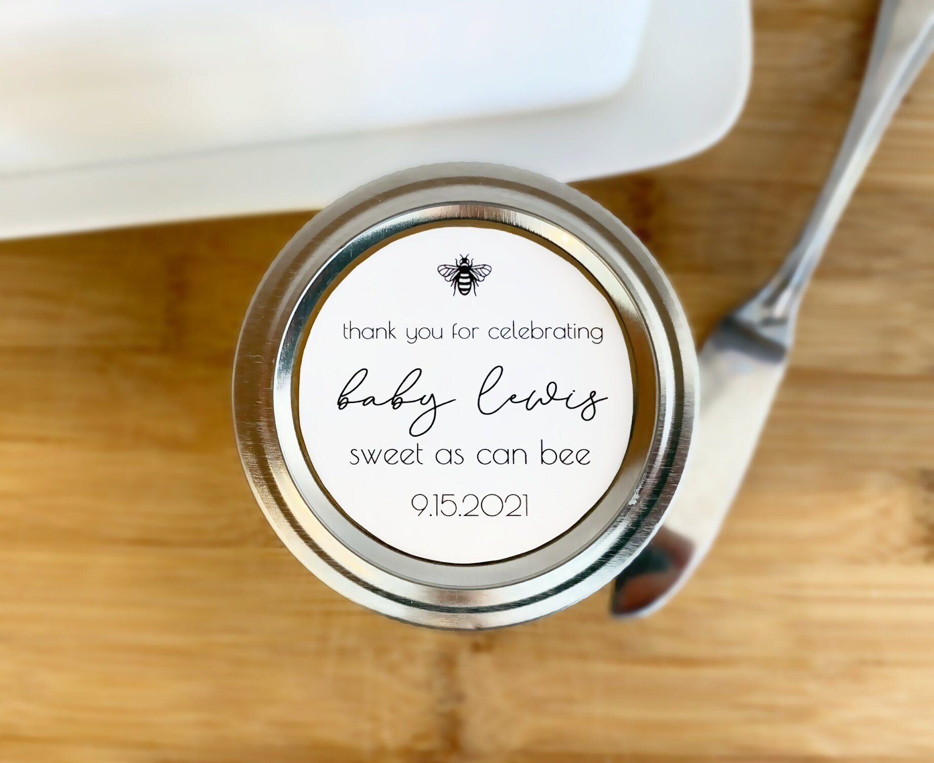 Personalized Honey Baby Shower Sticker Labels • Customization • Mason Jar Gift • 2 inch Round • Sweet as can Bee • 20