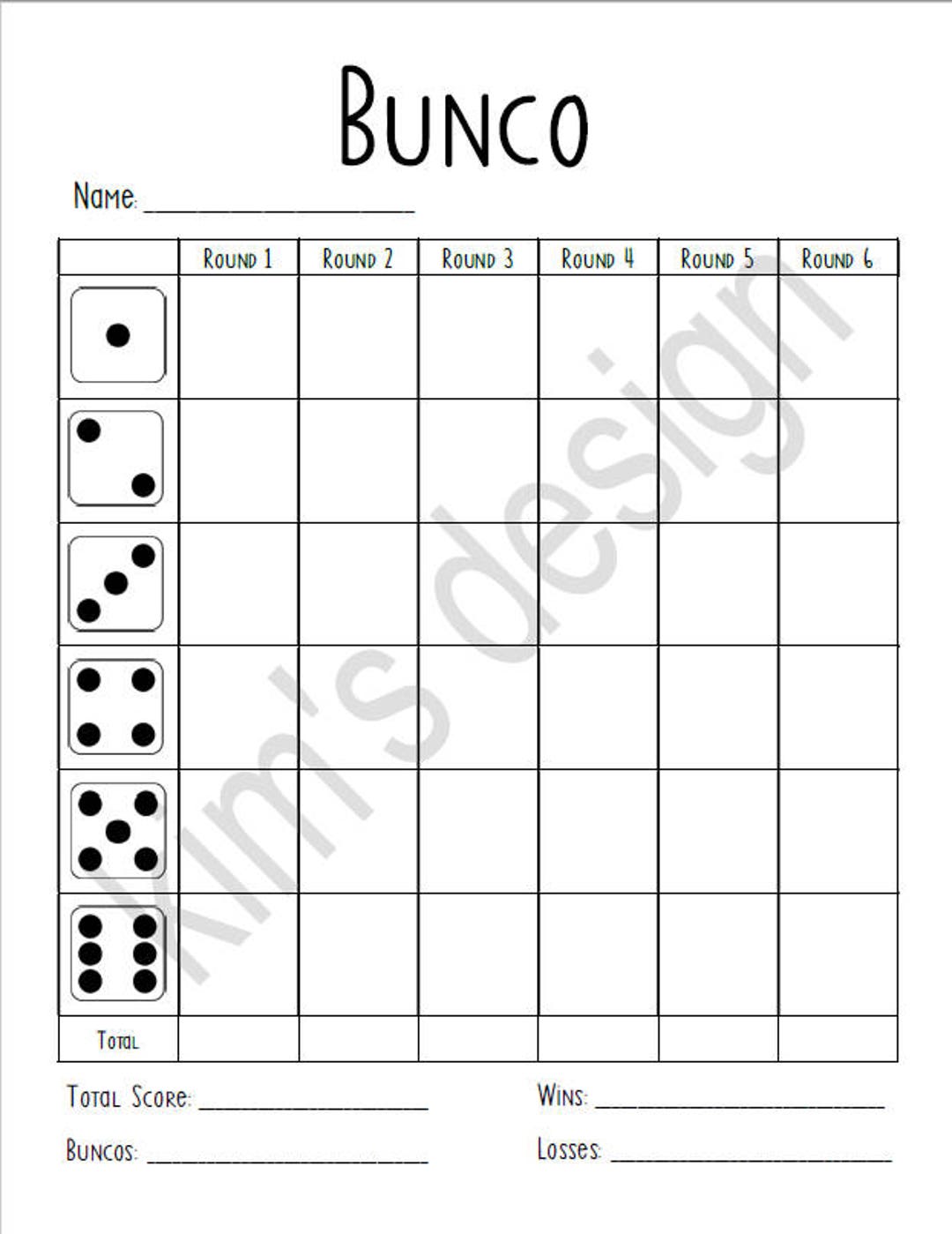 bunco score card printable | instant download - etsy