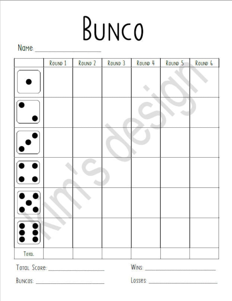 Bunco Score Card Printable Instant Download Etsy