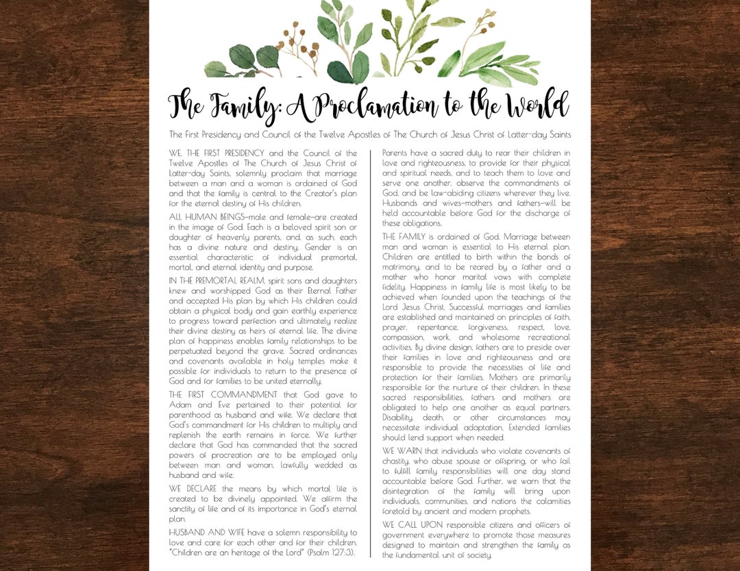 The Family a Proclamation to the World Printable Several Sizes LDS