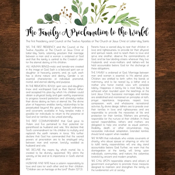 The Family a Proclamation to the World Printable - Several Sizes - LDS - Latter Day Saint - Instant Download - PDF Files