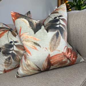 Leaf Design Cushion Cover, Decorative Pillow Cover, Pillow Cover, Bed Cushion Cover,   Modern Botanical Design Orange / Brown - Double Sided