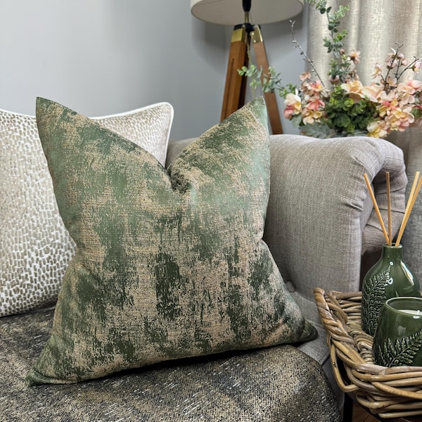 Olive green cushion cover, scatter luxury green pillow cover - gold shimmer, throw pillow, CURICO Ashley Wilde Fabric- Worldwide Shipping!