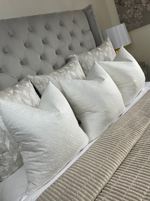 Ivory Pillow Cover ADRIANA Luxury Textured Cushion Pillow Cover Geometric Design IVORY for Sofa Bed or Throw. Designer Fabric Handmade Etsy Canada