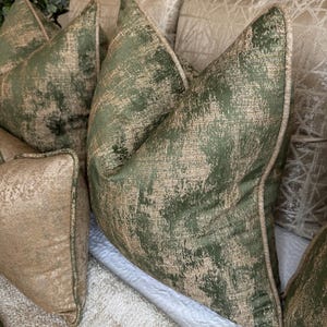 Luxury Green Cushion Cover Gold Piping - Throw Pillow Cover, Euro Sham, Designer CURICO Ashley Wilde Fabric, Diana Piping, Modern Home Decor
