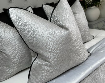 Antelope Dove Grey Cushion Cover • Luxury Piped Pillow Sham • Black Velvet Piping • Prestigious Textiles • Handmade in UK • Bespoke Sizes