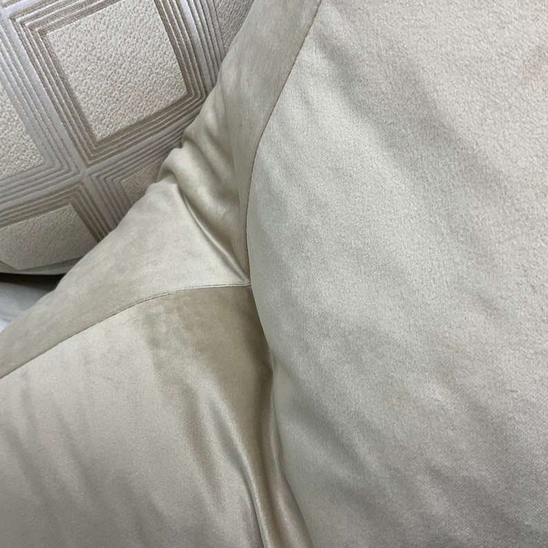 Hochwertige Polyester Samt Kissenhülle Creme Beige Neutral Dekor Schlicht Doppelseitig / Handgefertigt Bild 5