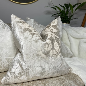 Elegant  Damask Cushion Cover, Pillow Cover, VELVET Throw Pillow / Worldwide Shipping & Double Sided Ivory Beige - Natural