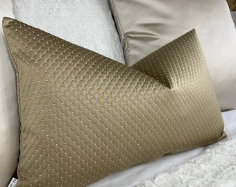 Gold Pillow Cover, Geometric Design Cushion Cover, Lumbar Size 12" x 20" , Perfect for Brown Sofa - Livingroom Cushion Cover , Durable
