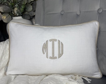 Monogrammed Bolster Cushion: Embroidered Family Initials, Home Decor Gift