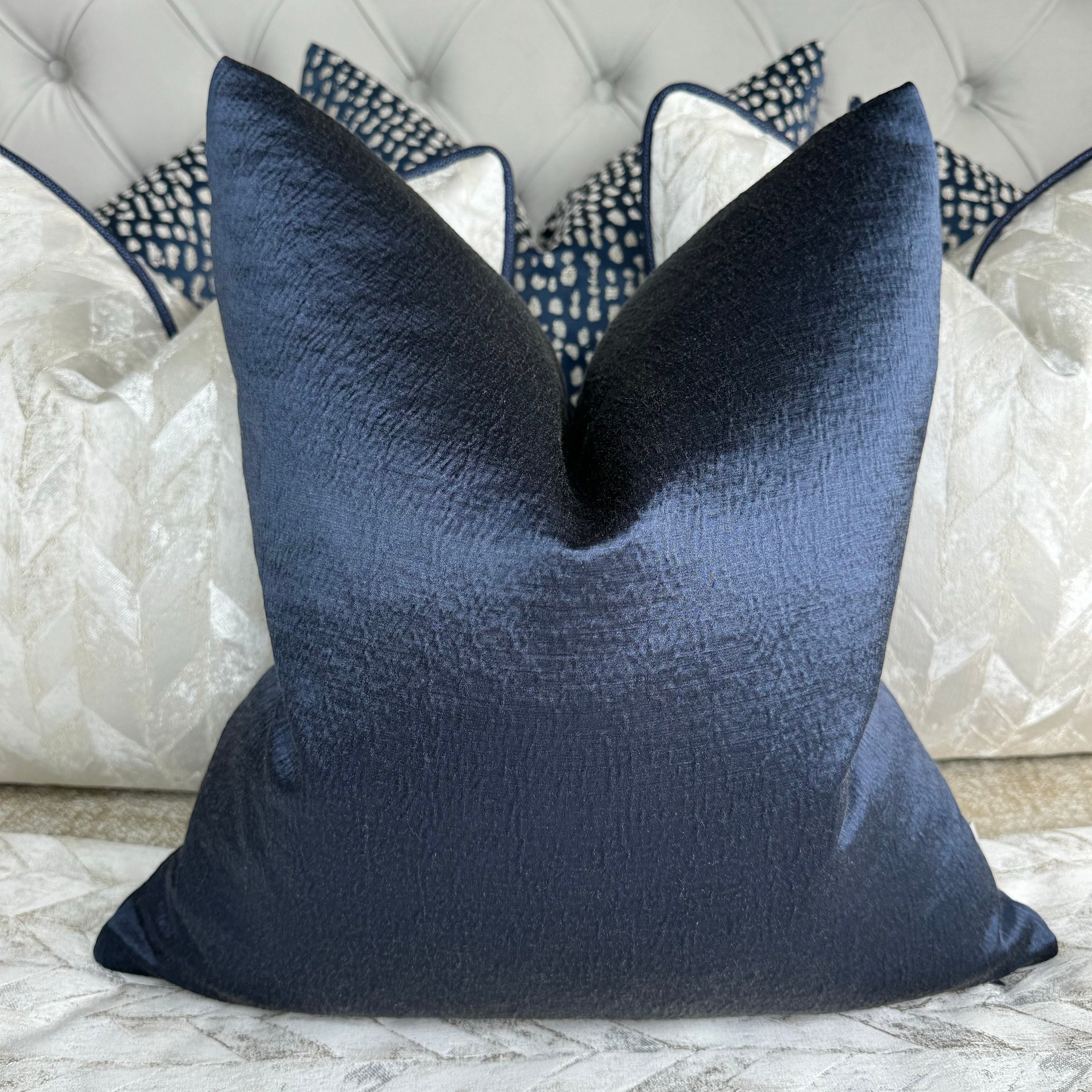 Scatter Navy Cushion Cover, Textured Sateen Pillow Cover, Luxury
