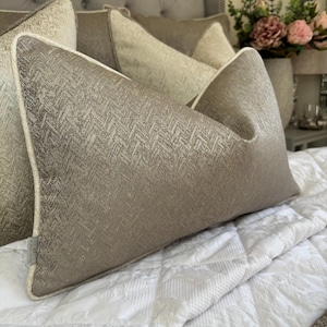 Luxury Taupe Cream Cushion Cover, Scatter Piped Cushion Cover, Herringbone Design Pillow Cover, Bella Luxury Cushion Cover Taupe Cream Gold