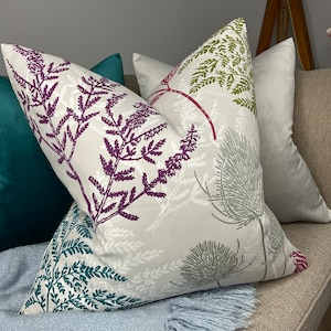 Decorative Pillow, Cushion Cover Made in UK -Designer John Lewis & Partners Fabric, Fern Floral Design - Multicoloured Design - Double Sided