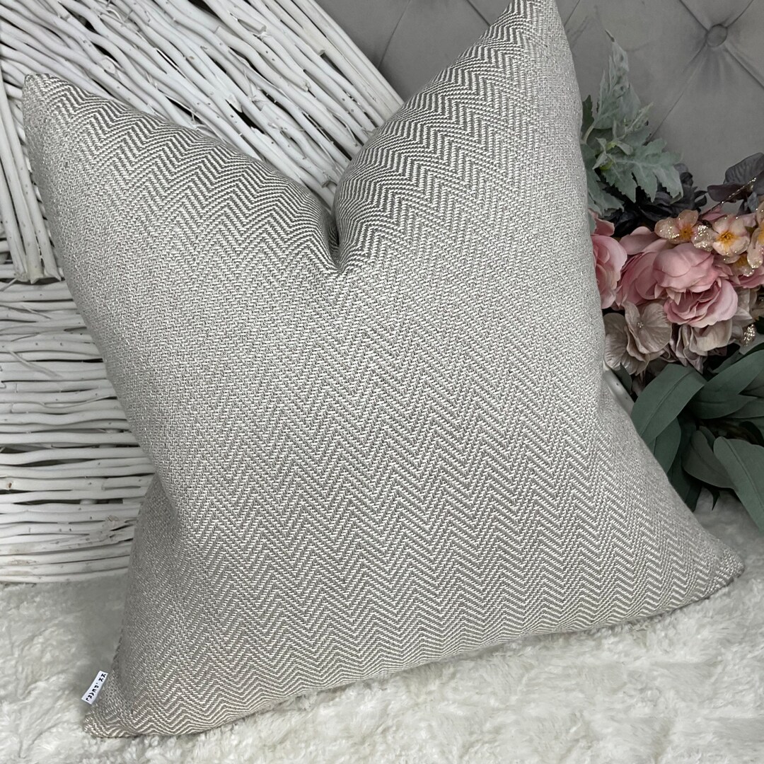 Light Grey Herringbone Cushion Cover, Modern Sofa Pillow Cover, Woven ...