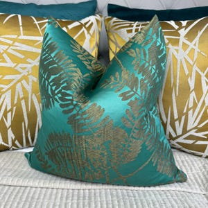 Teal - Gold Cushion Cover -Extravagance Fabric by Harlequin , Decorative Cushion Cover, Tropical Palm Design - Double Sided