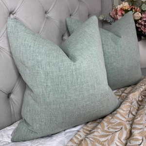 Cotton blend plain duck egg cushion cover, for sofa chair, perfect living room pillow cover for everyday use, John Lewis Fabric
