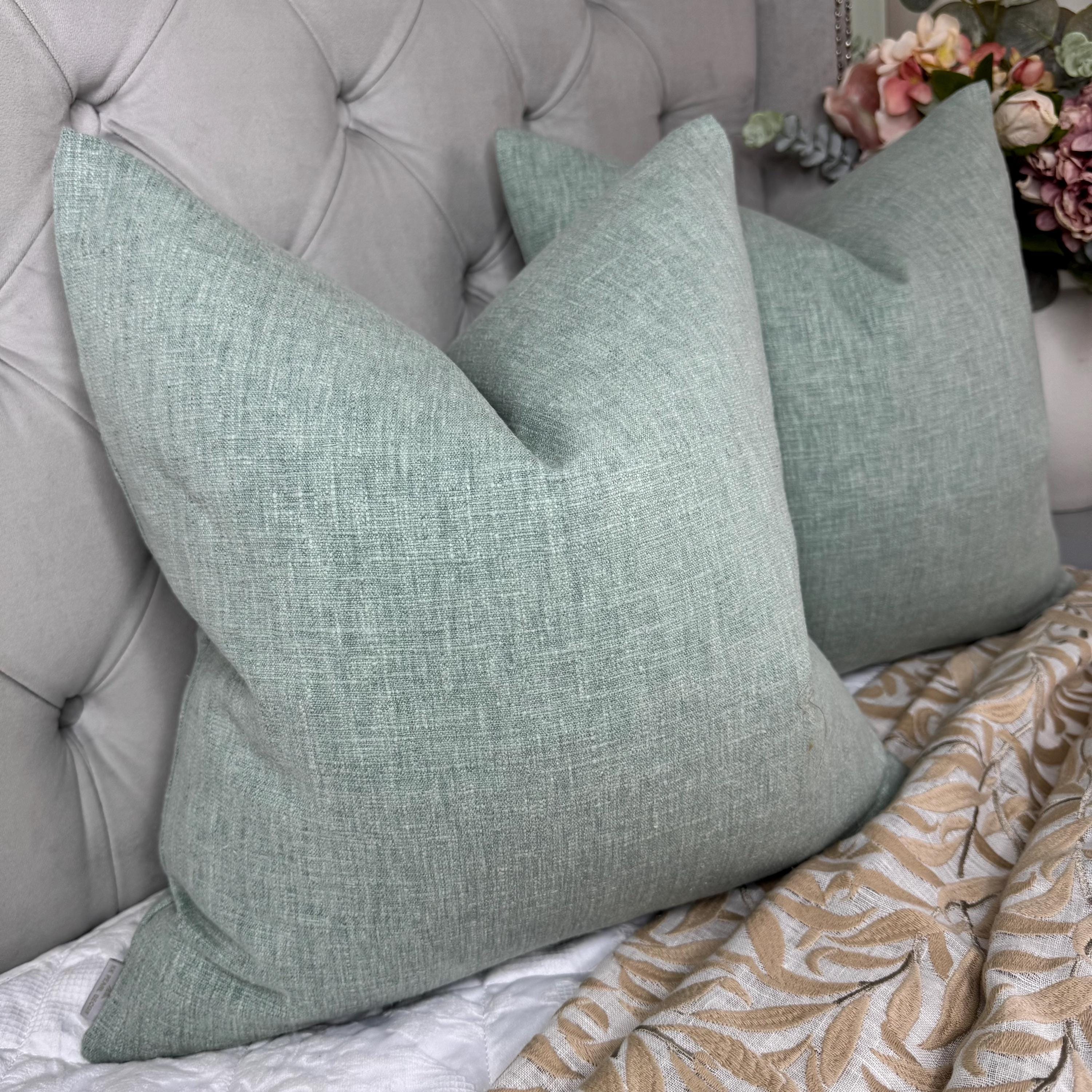 Cotton blend plain duck egg cushion cover, for sofa chair, perfect living room pillow cover for everyday use, John Lewis Fabric