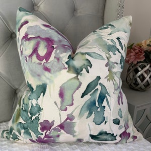 Decorative cotton cushion cover, floral design pillow cover, green pink watercolour design, modern sofa pillow cover made in OLIVIA Fabric