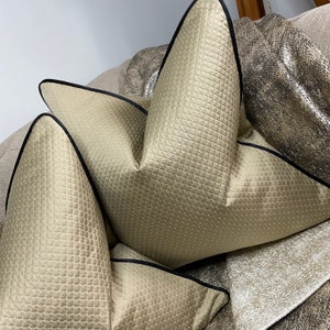KAI Designer  Luxury Textured Cushion Cover, Pillow Cover Contrasting Black Piping  BRASS GOLD - Made to order - request sample