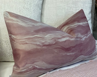 Pink Marble Decorative Cushion Cover, Pillow Cover, Throw Pillow 12" x 20" Soft Touch Velvet , Double Sided / Designer Clarke & Clarke