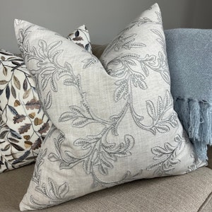 Embroidered Cushion Cover, Grey Leaf Acanthus Design, John Lewis Fabric, Countryside Home Throw