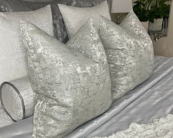 VENUS Luxury  Cushion Cover - Silver For Sofa Bed or Throw Euro Pillows Designer Fabric - Double Sided - Instagram Best Seller!