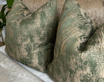 Luxurious Olive Green Cushion Cover with Gold Shimmer - Ashley Wilde Curico Fabric Throw Pillow