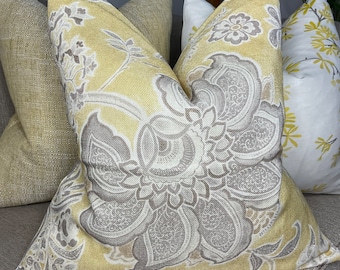 Yellow Cushion Cover, Floral Pillow Cover, Sanderson Fabric, Shalimar Linden Linen Blend Floral Cushion Cover / Double Sided,  Home Decor