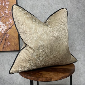 Luxury Pillow Cover , BLAKE Brass Gold Cushion Cover, Bed Throw Pillow Piped Cover , Black Satin Piping - double sided - worldwide shipping