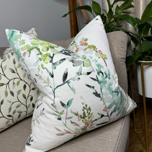 Decorative Pillow Cover , Leaf Trial Cushion Cover,  Designer Fabric - Villa Nova HANA - Green Pink White  - Double Sided 20&quot; x 20&quot;