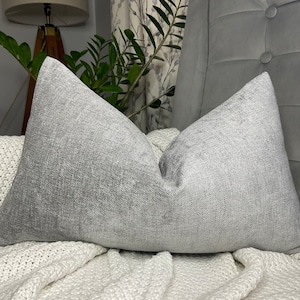 Modern Grey Chenille Cushion Cover, Rectangle Size 12&quot; x 20&quot; Pillow Cover, Sofa Bed Throw Pillow - Double Sided - Countryside Home Decor